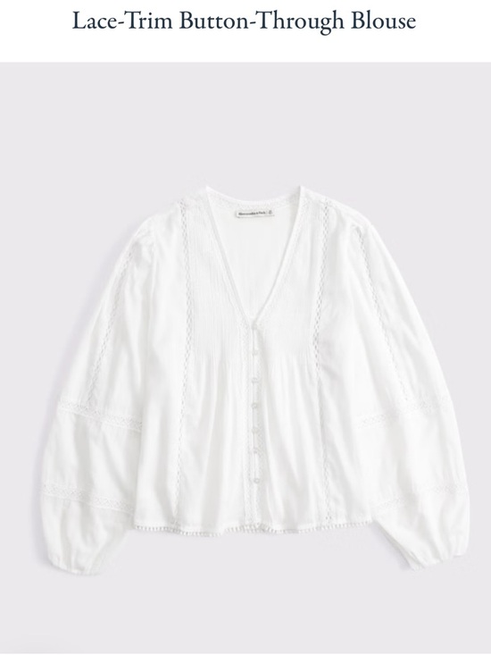 Abercrombie & Fitch Tops - Lace-Trim Button-Through Blouse - White